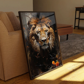 The Lion's Piercing Gaze Canvas Frame | Wall Art
